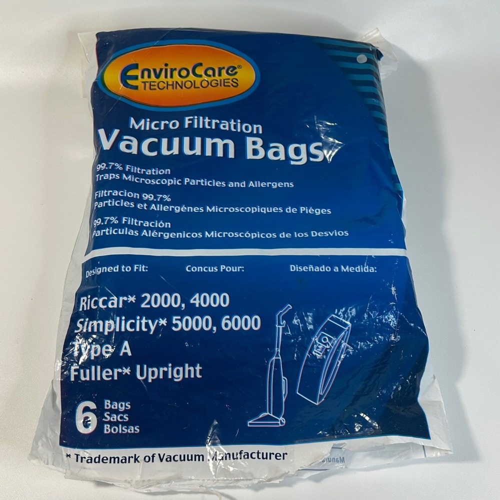 EnviroCare‎ Type A Vacuum Bags for Riccar 2000 4000 Simplicity 5000 6000 4-Pack